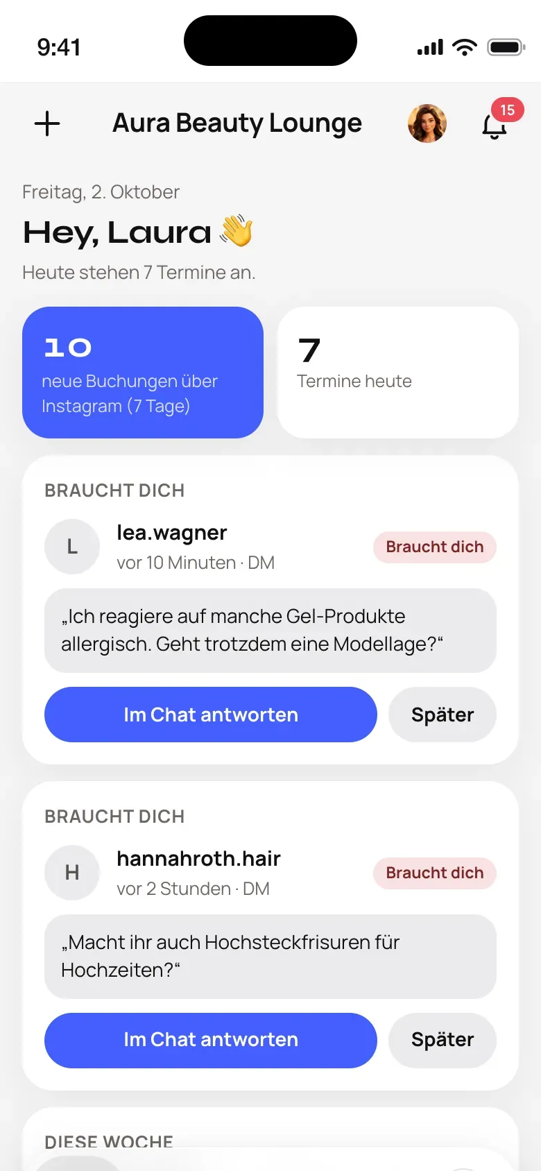 FÉYA Direct am Handy: neue Buchungen über Instagram und Fragen, die dich brauchen